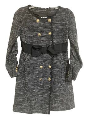 Moschino Black Tweed Double-Breasted Coat with Bow Waist size s